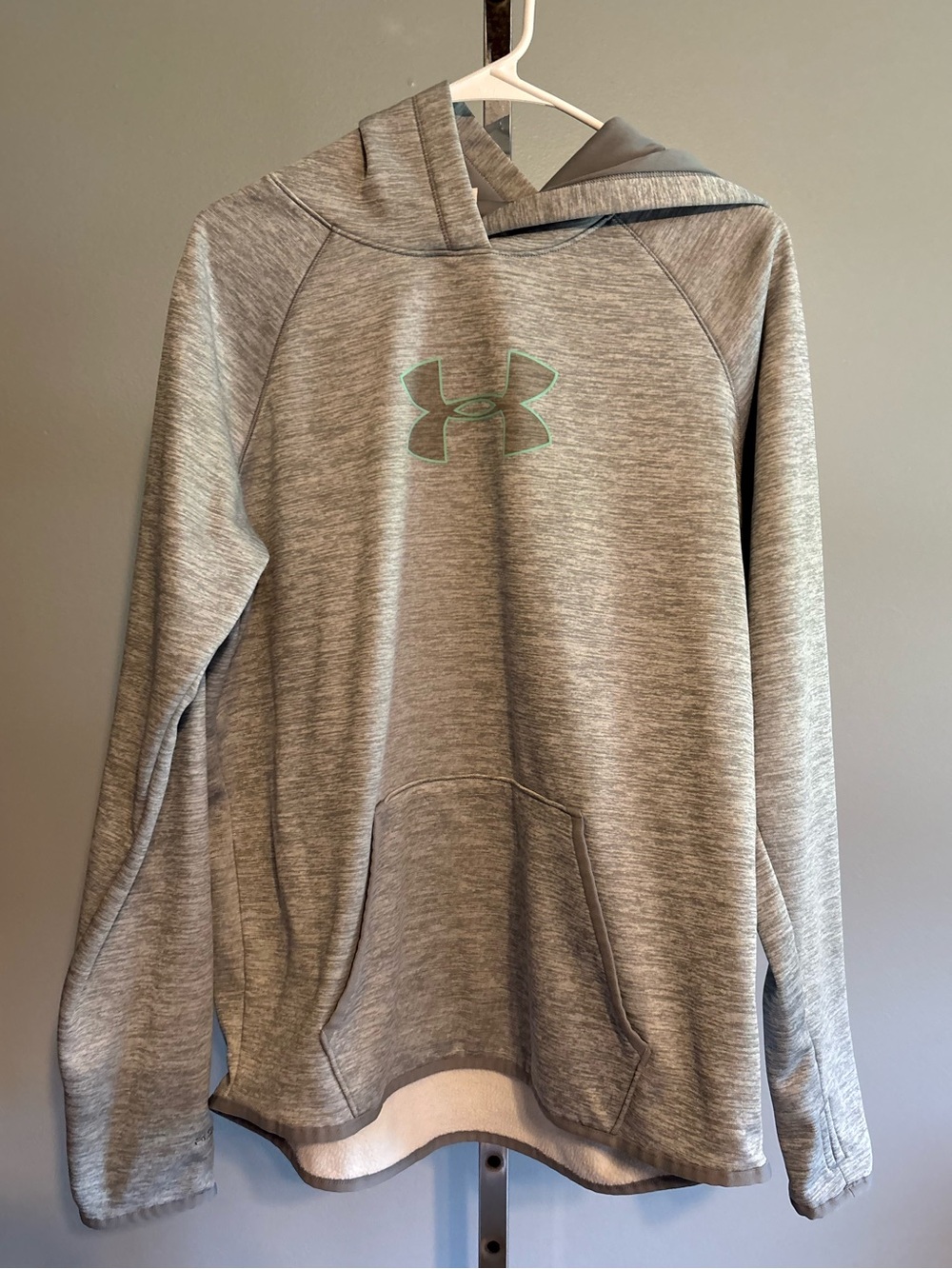 UNDER ARMOUR | Women’s L Gray/Teal storm Fleece Logo Twist Hoodie Sweatshirt